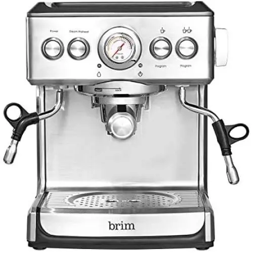 Brim 19 Bar Espresso Machine, Fast Heating Cappuccino, Americano, Latte and Espresso Maker, Milk Steamer and Frother, Removable Parts for Easy Cleaning, Stainless Steel Brim 19 Bar Espresso Machine, Fast Heating Cappuccino, Americano, Latte and Espresso Maker, Milk Steamer and Frother, Removable Parts for Easy Cleaning, Stainless Steel
