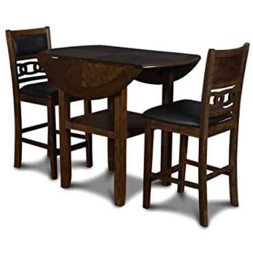 New Classic FURNITURE Gia Dining Drop Leaf Counter Table with Two Chairs, 42-Inch, Brown, 42.25'' Set