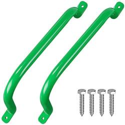 Purife 17 Metal Playground Safety Handle (Set of 2), Heavy Duty Outdoor Swing Set Safety Grab Handle, Play Set Handle Grip for Playhouse, Jungle Gym, Included Mounting Hardware Parts - Green