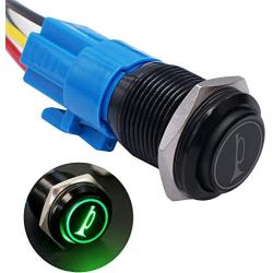 TWTADE/16MM 12V Car Horn Button Green LED lighted Momentary Metal Speaker Air Horn Toggle Switch with wires BK-GLB16-G