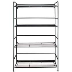 Flipshelf Folding Metal Bookcase-Small Space Solution-No Assembly-Home, Kitchen, Bathroom and Office Black, 4 Shelves, Wide