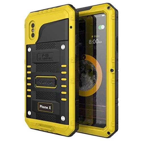Beasyjoy iPhone X Case iPhone 10 Metal Case Heavy Duty Cover with Screen Waterproof Shockproof Durable Military Grade Full Body Protection Outdoor Yellow