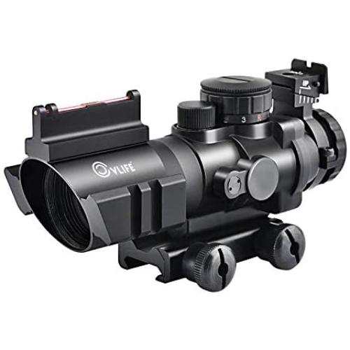 CVLIFE 4x32 Tactical Rifle Scope Red & Green &Blue Illuminated Reticle Scope with Fiber Optic Sight