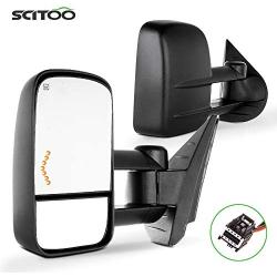 SCITOO Towing Mirrors Chrome Replace Mirror Parts with Indicator Puddle Light Electrical Operated Defrosting Function Compatible for fit 07-13 for Chevy/for GMC Silverado/Si (Just 07 New Body Style)