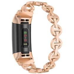 Glebo Compatible with Fitbit Charge 3 Bands for Women, Charge 4 Bands, Premium Metal Straps Bracelet Wristbands Accessories for Fitbit Charge 4 Bands for Women, Copper Gold