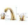 Aposhion Luxury Gold Finish Bathroom Faucet with Crystal Knobs 3 Holes Bath Sink Waterfall Basin Mixer Tap