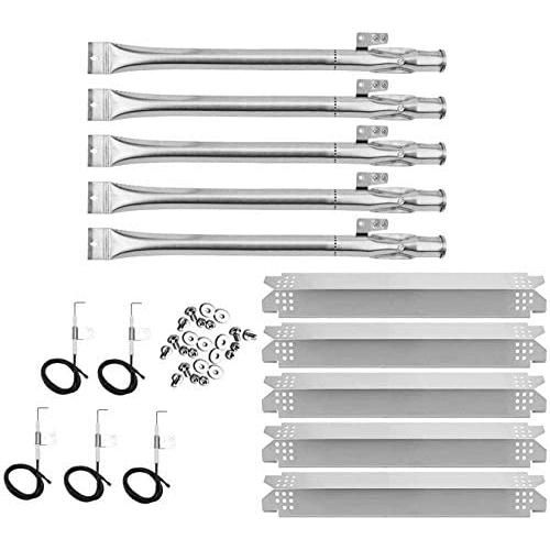 BBQ Future Grill Parts Kit for Nexgrill 5 Burner 720-0888, 720-0888N, Nexgrill 4 Burner 720-0830H Gas Grill, Stainless Heat Plates, Burners and Ignition Electrode, 5-Pack