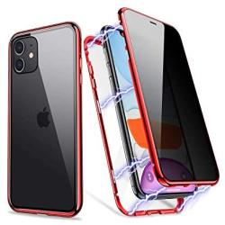 iPhone 11 Case, ZHIKE Anti Peeping Privacy Magnetic Phone Case Double Side Cover Magnet Absorption Metal Bumper Frame Tempered Glass Full Screen Coverage (Anti-Spy, Clear Red)