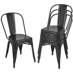 BONZY HOME Metal Dining Chairs, Stackable Side Chairs with Back, Indoor Outdoor Use Chair for Farmhouse, Patio, Restaurant, Kitchen, Set of 4 (Black)