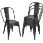 BONZY HOME Metal Dining Chairs, Stackable Side Chairs with Back, Indoor Outdoor Use Chair for Farmhouse, Patio, Restaurant, Kitchen, Set of 4 (Black)