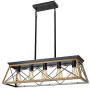 XIPUDA 5-Light Linear Pendant Light Fixture Kitchen Island Lighting Antique Industrial Metal Farmhouse Chandeliers (Walnut)