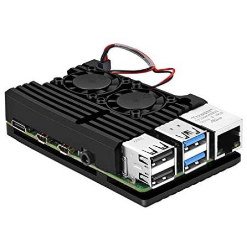 Pastall Raspberry Pi 4 Armor Case with Dual Cooling Fan Metal Shell Black Enclosure for Pi 4 Model B