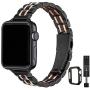 STIROLL Thin Replacement Band Compatible for Apple Watch 38mm 40mm 42mm 44mm, Stainless Steel Metal Wristband Women Men for iWatch SE Series 6/5/4/3/2/1 (Black+Rose Gold, 38mm/40mm)