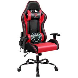 Rimiking Massage Computer Gaming Chair-High Back Bonded Leather Desk Swivel Racing Chair Adjustable Armrest Ergonomic with Soft Headrest&Backrest Red