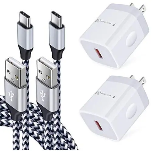 Quick Charger 3.0,USB C Type C Charging Cable Cord with Adaptive Fast Wall Charger Compatible Samsung Galaxy S21 Note 20 /S20 FE Ultra 5G S10E S9 S8 Plus,A10e A11 A21 A20 A50 A51 A01 LG K51 Stylo 6