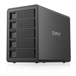 ORICO 5 Bay USB 3.0 to SATA External Hard Drive Enclosure Support 80TB, 2.5/3.5 inch HDD SSD Enclosure Built-in 150W Power/Dual Chip for Enterprise Data Storage Backup, Server Expansion (No RAID)