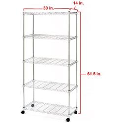 Seville Classics 5-Tier Steel Wire Shelving with Wheels, 30'' W x 14'' D x 60'' H, Plated Steel