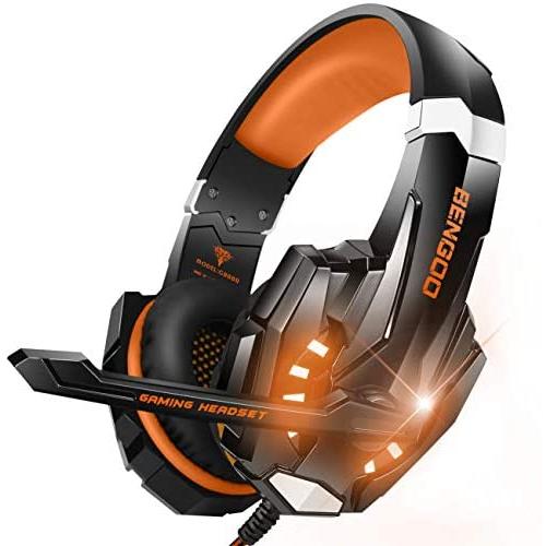 BENGOO G9000 Stereo Gaming Headset for PS4, PC, Xbox One Controller, Noise Cancelling Over Ear Headphones with Mic, LED Light, Bass Surround, Soft Memory Earmuffs (Orange)