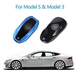 AziPro Tesla Key Fob Cover Alumium Hard Keyless Remote Flip Key Protection Case Cover Key Chain Men Women (Model S & Model 3, Blue)