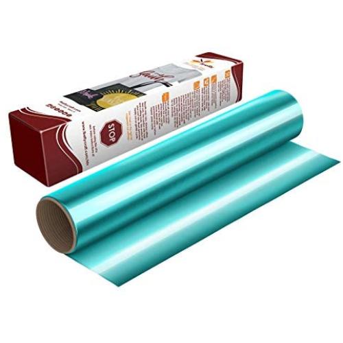 Firefly Craft Elastic Foil Aqua Heat Transfer Vinyl Sheet | Metallic Aqua HTV Vinyl | Foil Aqua Iron On Vinyl for Cricut and Silhouette | Mirror Style Heat Press Vinyl for Shirts - 12'' x 20'' Sheet