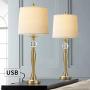 BOBOMOMO USB Metal Crystal Table Lamp 28 Set of 2 Modern Living Room Bedroom Nightstand Bedside Desk Lamp(Gold)