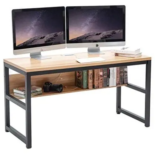 TOPSKY 55'' Computer Desk with Bookshelf/Metal Hole Cable Cover 1.18'' Thick Desk (Natural) TOPSKY 55'' Computer Desk with Bookshelf/Metal Hole Cable Cover 1.18'' Thick Desk (Natural)