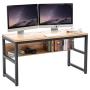 TOPSKY 55'' Computer Desk with Bookshelf/Metal Hole Cable Cover 1.18'' Thick Desk (Natural)