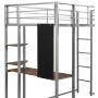 Metal Loft Bed Studio Loft Bunk Bed Over Desk and Bookcase with 2 Ladders,Twin Loft Bed for Dorm, Boys & Girls Teens Kids,Silver