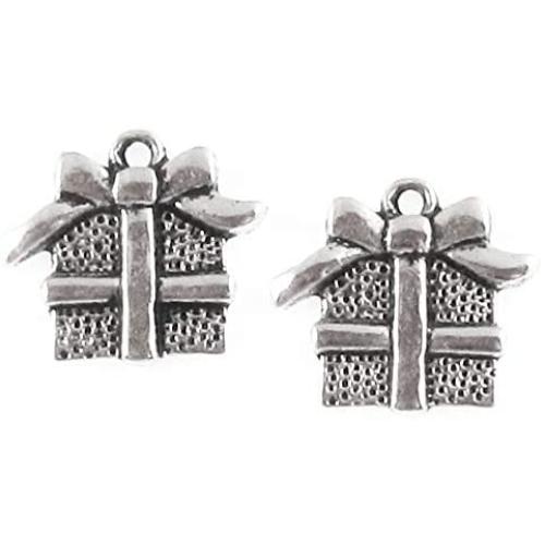 Silver Wrapped Present Metal Charm, Holiday Gift Box with Bow (20 Pieces)