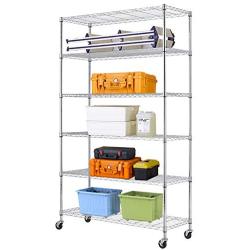 6 Tier Wire Shelving Unit Rack NSF Heavy Duty Height Adjustable Storage Shelf Metal Shelving with Wheels/Feet Levelers Garage Rack Kitchen Rack Office Rack Commercial Shelving - Chrome - 48x18x82