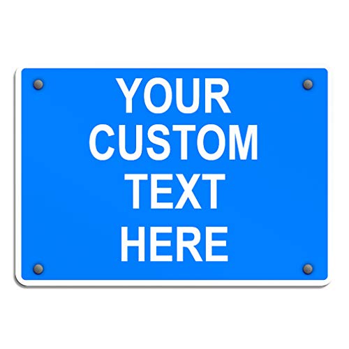 Aluminum Weatherproof Metal Sign Multiple Sizes Custom Personalized Text Here Blue White Notice Travel Horizontal Street Signs 10x7Inches