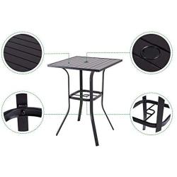 Patio Bar Height Table Outdoor Metal Frame Bistro Table with Umbrella Hole