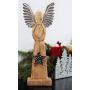 AuldHome Wooden Angel Christmas Statue; Farmhouse Holiday Decor Wood and Metal Figurine