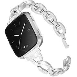 Mtozon Metal Bands Compatible with Fitbit Versa 2/Versa Lite/Versa for Women, Bling Bracelet with Rhinestone Slim Dressy Wristbands, Silver Rose Gold Black