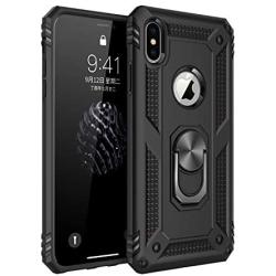 Military Grade Drop Impact for iPhone Xs Case iPhone X Case 360 Metal Rotating Ring Kickstand Holder Built-in Magnetic Car Mount Shockproof Cover for iPhone Xs X Protection Case (Black)