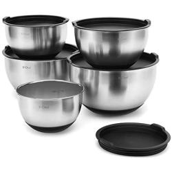 X-Chef Stainless Steel Bowls with Lids, Mixing Storage Bowl Set of 5 with Measurement, Stackable & Non-slip (1, 2, 2.5, 3.5, 4.5 QT)