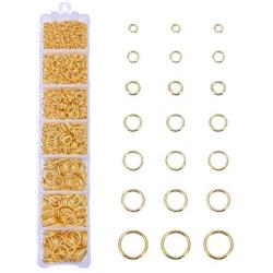 HooAMI 1450pcs Gold Plated Open Jump Rings 3mm 4mm 5mm 6mm 7mm 8mm 10mm Box Set for DIY Jewelry Making Findings