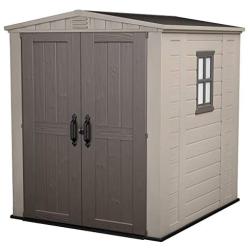 Keter Factor 6x6 Large Resin Outdoor Shed for Patio Furniture, Lawn Mower, and Bike Storage, Beige/Brown