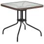 Flash Furniture 28 Square Tempered Glass Metal Table with Dark Brown Rattan Edging