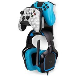 The UberAtlas - Dual Game Controller & Headphone Stand Wall Mount Holder for Xbox ONE, Series X, PS5, PS4, PS3, Switch, STEELSERIES Gamepad & More, Stay Organized No Screws by Brainwavz (Black)