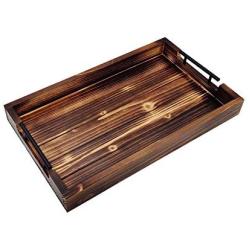 Farmhouse Rustic Serving Tray with Premium Quality Metal Handles''20.5x12.5x3''-Used with Coffee Table, Decoration, Breakfast in Bed, Wine, Food, Tea.