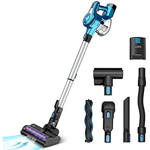 Cordless Vacuum Cleaner, 23Kpa 250W Brushless Motor Stick Vacume, Up to 45 Mins Max Runtime 2500mAh Rechargeable Battery, 5-in-1 Lightweight Handheld for Carpet Hard Floor Car Pet Hair, Blue-INSE S6