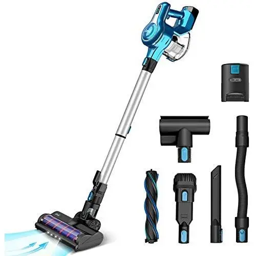Cordless Vacuum Cleaner, 23Kpa 250W Brushless Motor Stick Vacume, Up to 45 Mins Max Runtime 2500mAh Rechargeable Battery, 5-in-1 Lightweight Handheld for Carpet Hard Floor Car Pet Hair, Blue-INSE S6 Cordless Vacuum Cleaner, 23Kpa 250W Brushless Motor Stick Vacume, Up to 45 Mins Max Runtime 2500mAh Rechargeable Battery, 5-in-1 Lightweight Handheld for Carpet Hard Floor Car Pet Hair, Blue-INSE S6