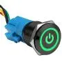 ESUPPORT Black 19mm 12V 5A Power Symbol Angel Eye Halo Car Green LED Light Metal Push Button Toggle Switch Socket Plug Wire Waterproof