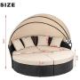 Walsunny Patio Furniture Outdoor Lawn Backyard Poolside Garden Round Daybed with Retractable Canopy Wicker Rattan, Seating Separates Cushioned Seats