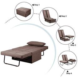 Diophros Ottoman Sofa Bed, 4 in 1 Multi-Function Folding Sleeper Guest Sofa Chair Convertible Sofa for Living Room (Light Brown)