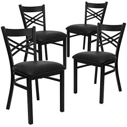 Flash Furniture 4 Pack HERCULES Series Black X Back Metal Restaurant Chair - Black Vinyl Seat