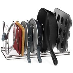 7 Adjustable Compartments Pan and Pot Lid Organizer Rack Holder, Chrome