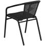 Flash Furniture 28 Square Glass Metal Table with Black Rattan Edging and 2 Black Rattan Stack Chairs