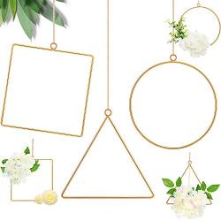 6 Pieces Metal Floral Hoop Wreath Geometric Hoop Wreath Frame Round Triangle Square Hoop Frame Flower Garland Hanging Pendant for DIY Flower Arrangement Macrame Wall Hanging Wedding Wall Decor